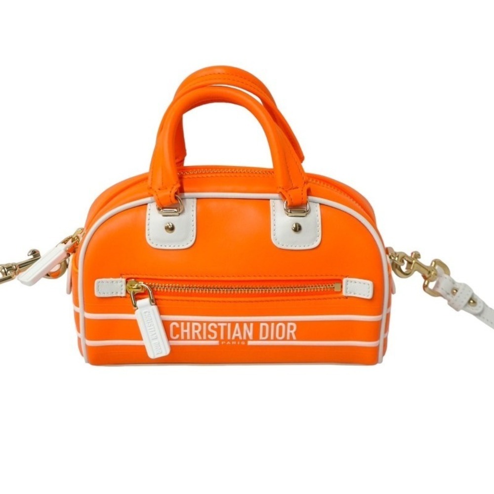 Dior Handbag Rubber Leather Orange 2WAY Christian  Mini White